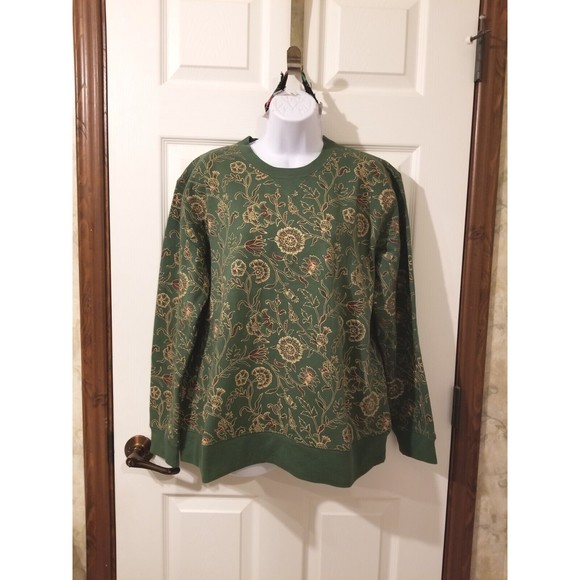 NWT size L Classic Elements green with golden floeal print sweatshirt Christmas - Picture 1 of 10